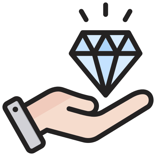 Icône d'une main avec un diamant en tant que proposition de valeur